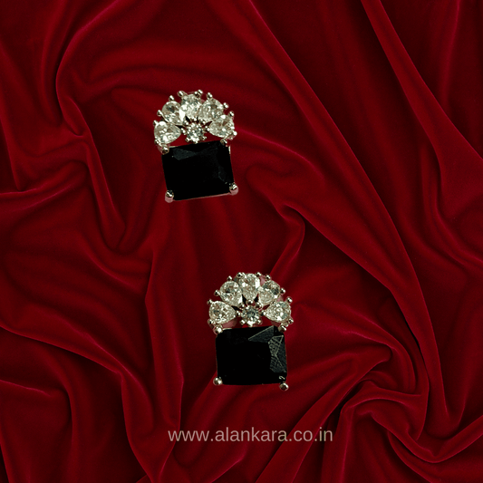 BLACK FLORAL CRYSTAL STUD