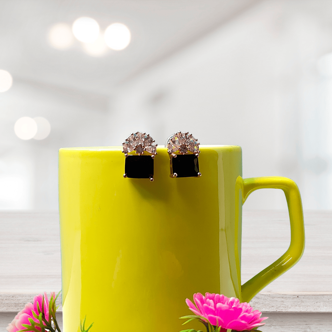 BLACK FLORAL CRYSTAL STUD