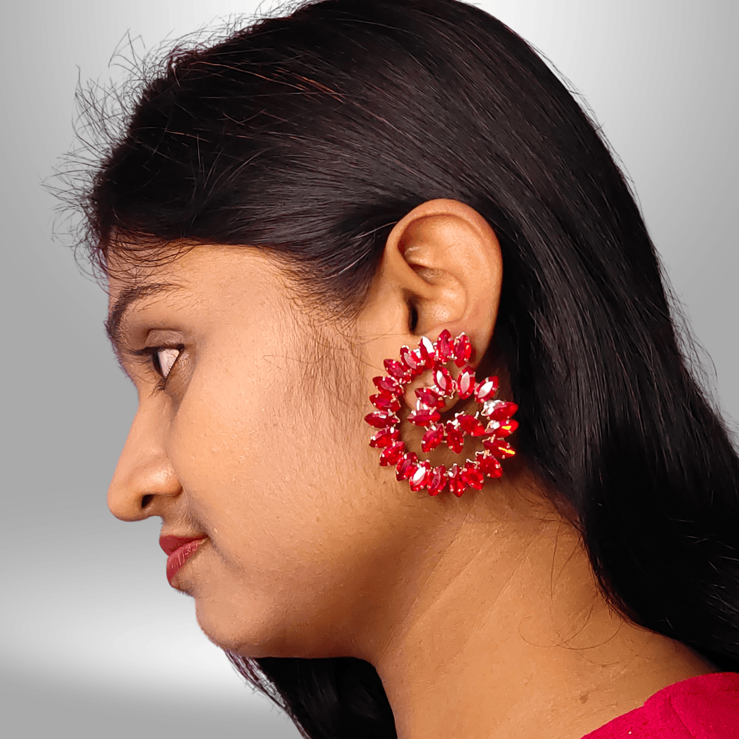 RED PEACOCK SHAPED STUD